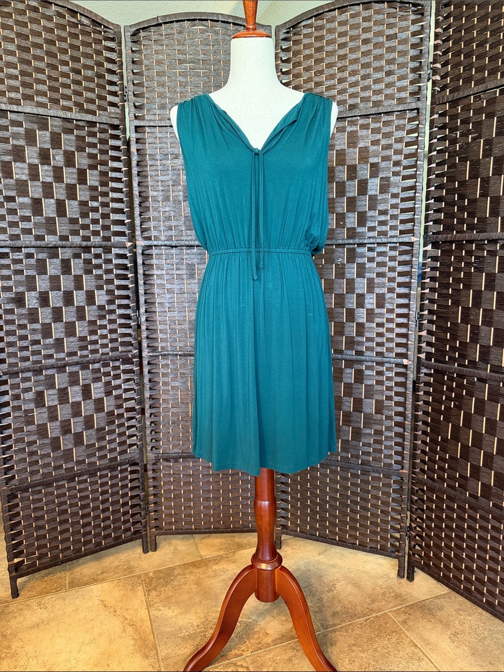 LOFT Teal Sleeveless Drawstring Waist Dress